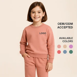 OEM Custom Logo Kids Knit Tracksuit Set 2-10 Years Wholesale Children Girls Crewneck Sweatshirt and Jogger Pants Outfit