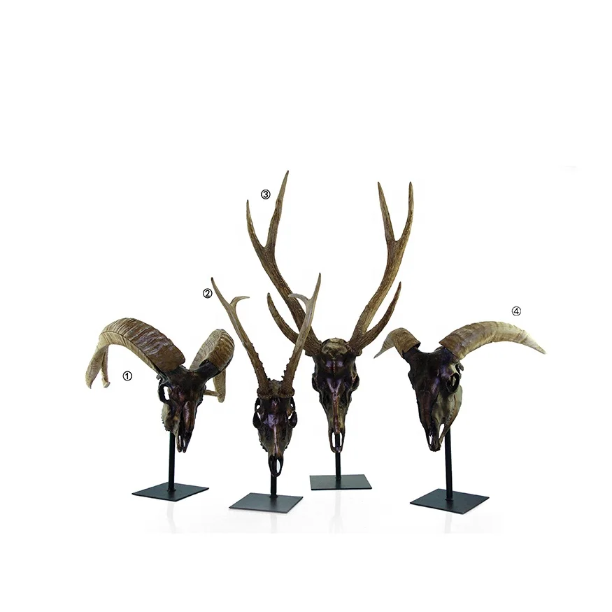 Life size resin animal skull indoor decorative statue artificial deer head sculpture home decor