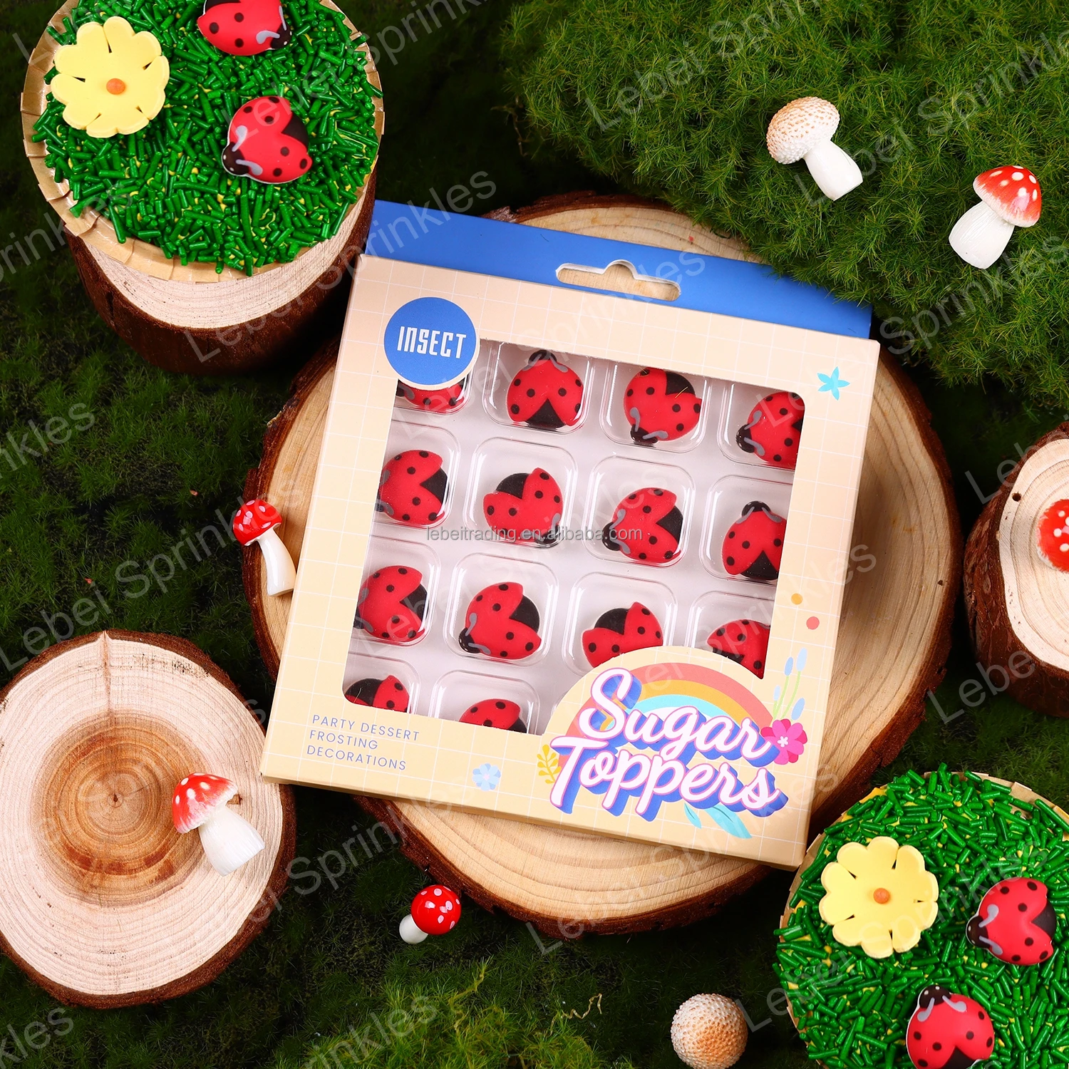 16 Count Ladybug for Edible Cake Topper Kids DIY Royal Icing Decorations for Bakery Biscuit Cake Trending Insect Decorations Box