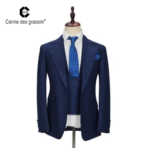 Striped blazer Mens Slim Fit Fashion Style Navy Blue and White Stripe Men Suit