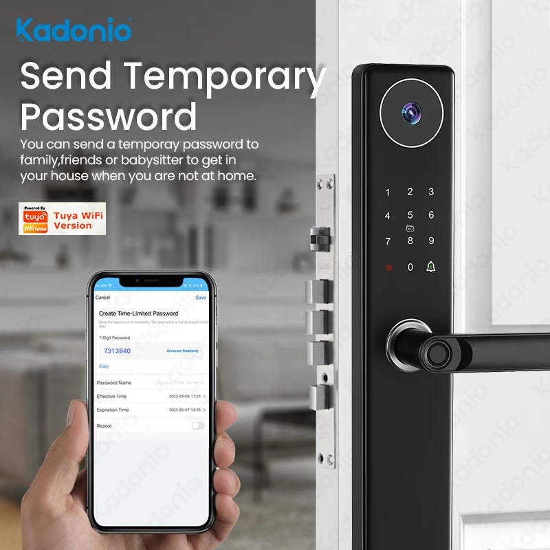 Kadonio Electronic Security Tuya APP Remote Control Wifi Deadbolt Residential Smart Door Lock With Camera