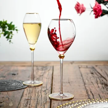Crystal glass rimmed wine goblet Painted gold goblet Champagne set European glass