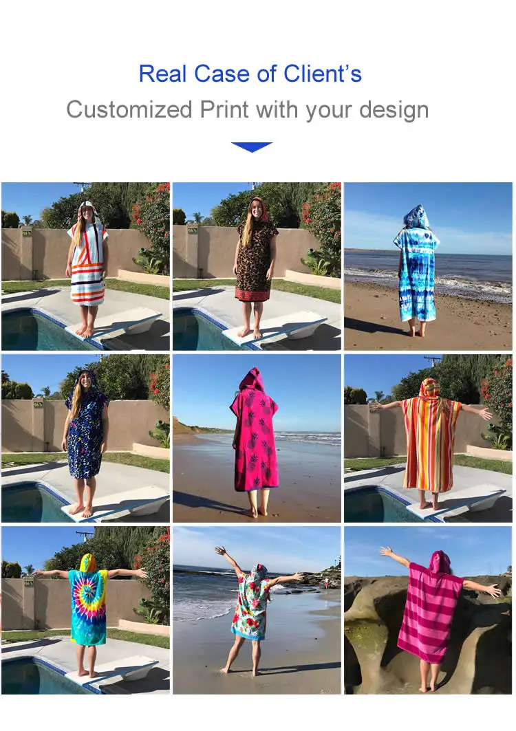 Custom Logo Printed Adult Surf Hooded Poncho Towel Surfing Changing Coat Beach Towel factory