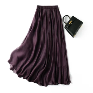 Elegant AA Satin Dress Oblique Cutting Big Pendulum Three-Layer Skirt Natural Purple Casual Style Summer Elastic No Splicing
