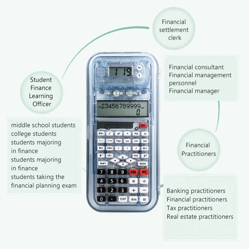 Home Office School Stationery 401 Functions Matrix/Vector Calculation Stat-Data Editor Scientific Calculator Transparent Blue