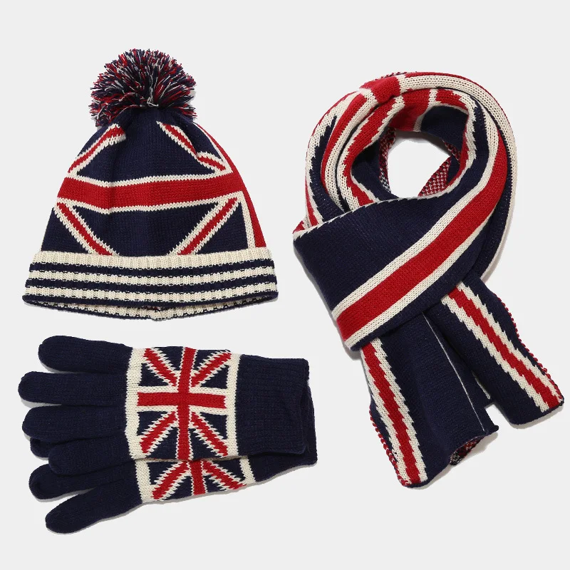 Sewingman B0475L American UK Flag Jacquard Knit Winter Hats Scarf Gloves  Set for Women