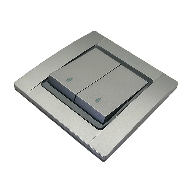 VNX Double Plate Silver UK Standard Modern 2 Gang 2 Way PC Material Electric Wall Switch for Home
