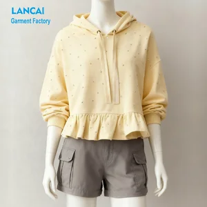 Custom Hoodie Makers OEM ODM High Quality Cotton Polyester Rhinestone Cropped Over Sized Hoodies for Women