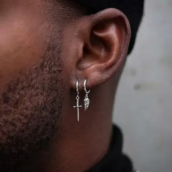 Couronne Homme Boucles D'oreilles Dorées Pendantes Acier Inoxydable Aile D' ange Doigt Dhonneur