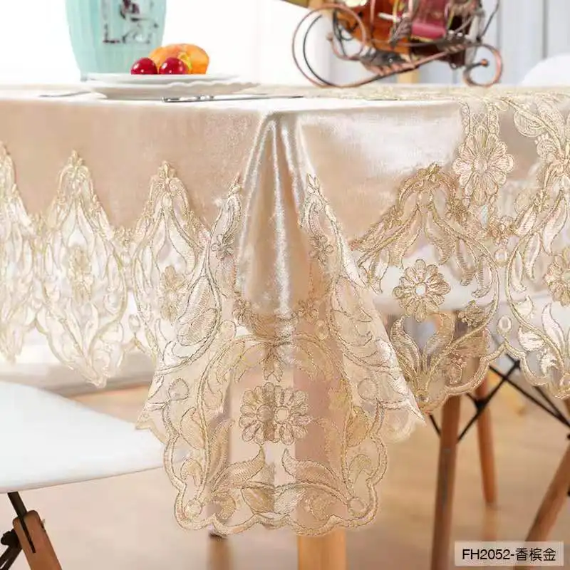 American Style Lace Rectangular Tablecloths and Runners Wedding Velvet Tablecloths with Macrame Border Table Cloths