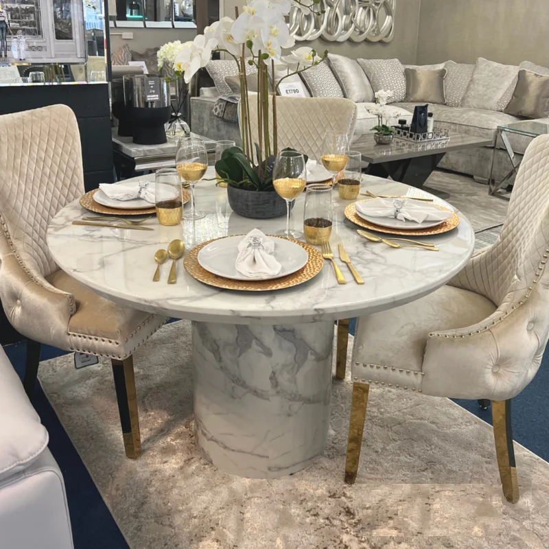 Elegant Round White Marble Dining Table Set for Restaurants, Hotels ...