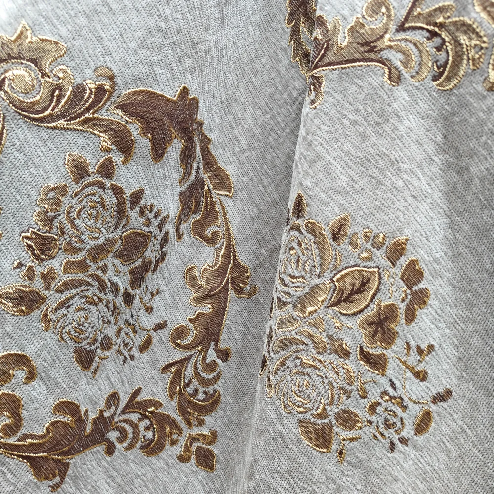 Waterproof Peach Color Gold Damask Jacquard Fabric for Home Deco Breathable Chenille Upholstery Home Textile Use