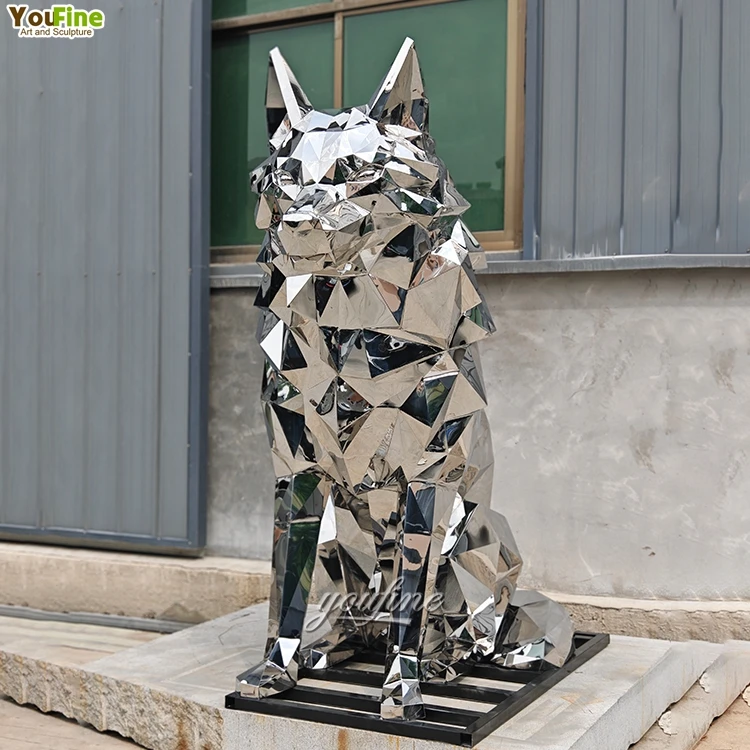 Large Size Abstract Animal Metal Sculpture Art Stainless Steel Wolf