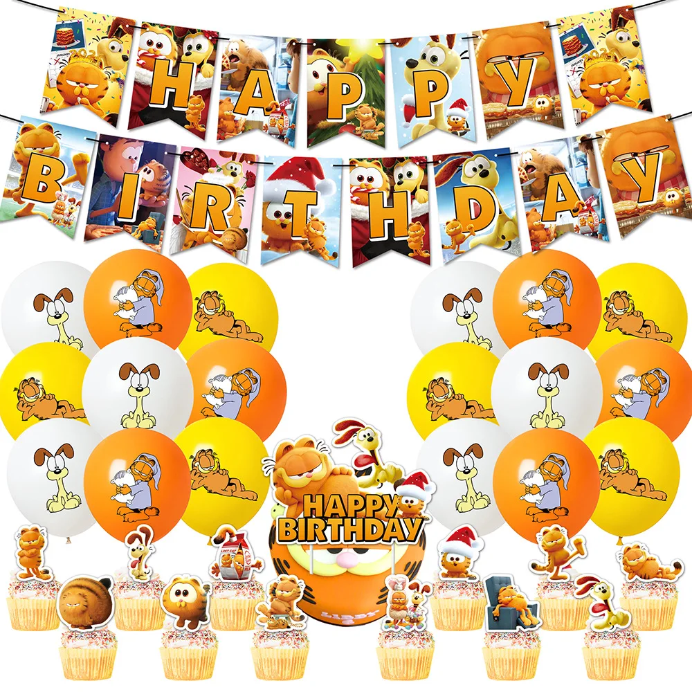 Fast Shipping Garfield theme fat cat short hair cat funny animation decoration children's birthday cake Toppers balloons Banners
