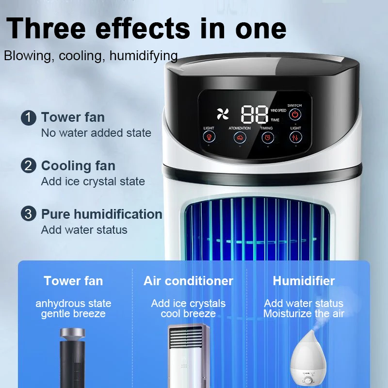 Mini Plastic Electric Evaporative Air Cooler Fan with Bladeless Design 3-Second Fast Cooling & Timer for RV Car & Bedroom Use