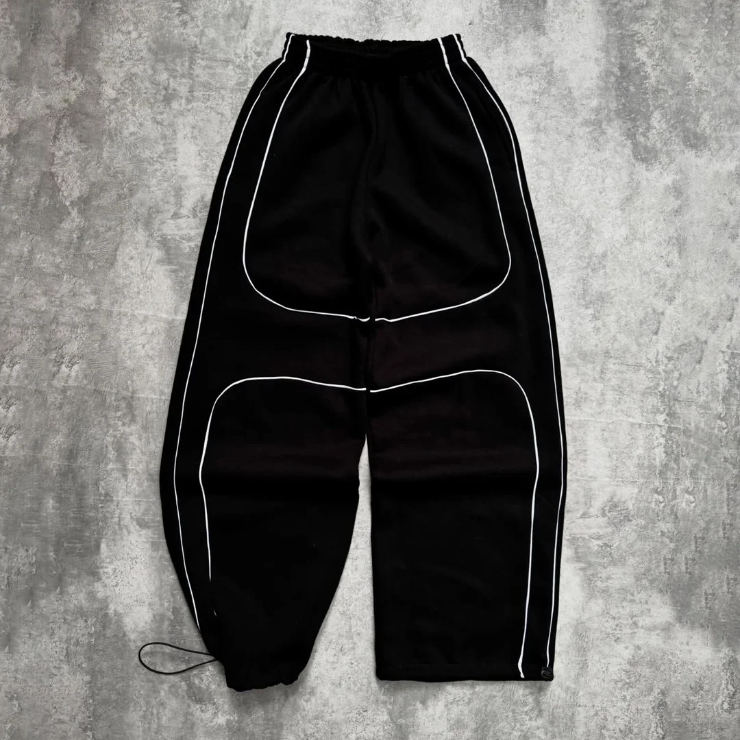 Amerikanske high-street-sweatpants i tungt bomuldsmateriale til fritid – høj kvalitet med tilpasset kontraststingning til mænds sportstøj.
