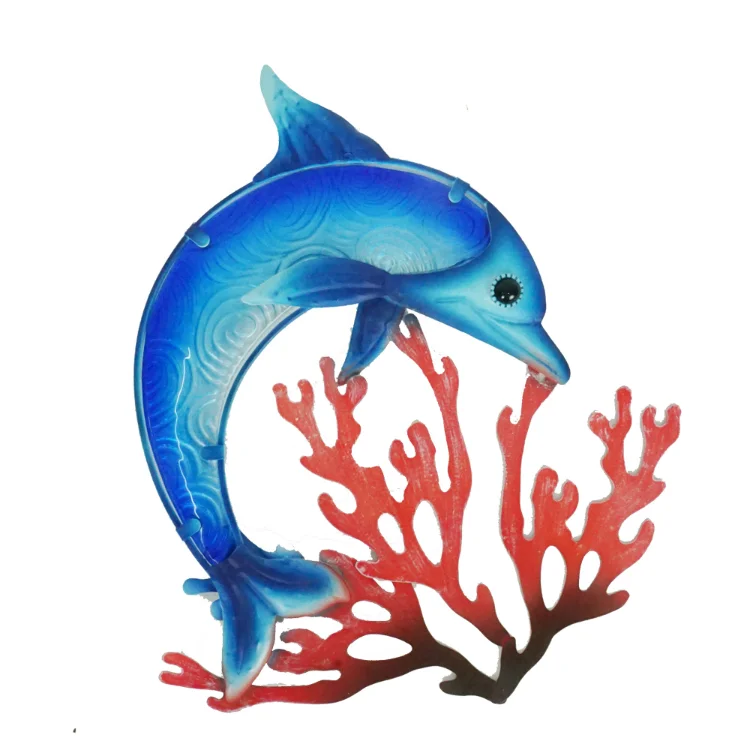 Liffy Bright Style Home Colorful Glass Dolphin With Coral Pattern Handmade Marine Wall Art