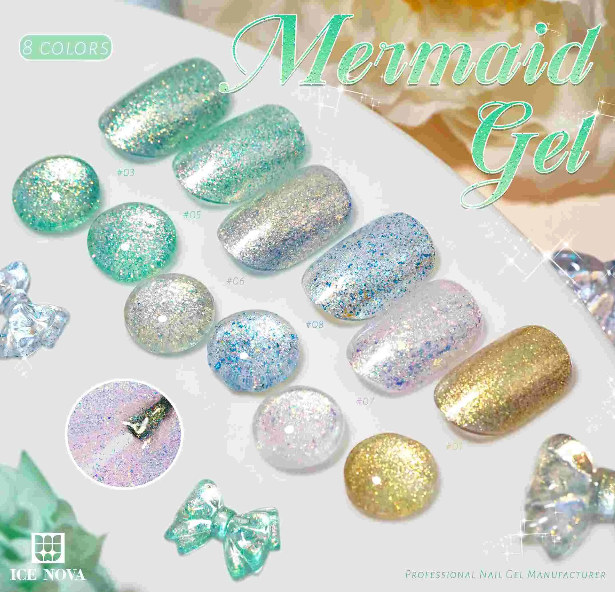 ICE NOVA Mermaid Gel Polish New Arrival Pink Glitter Cosmetic Mixed Color Sequins Hema Free 10ml/15ml/1kg Bulk With Custom Logo