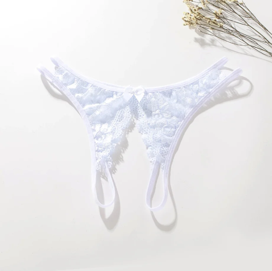 Buy White Crotchless Lace Panties With Frills Bow Ma