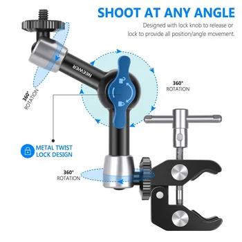 NEEWER 9.8"/25cm Adjustable Magic Arm with Super Clamp for Flash/LED Light/Microphone/Monitor , Max Load: 4.4lb/2kg, ST25C detail image