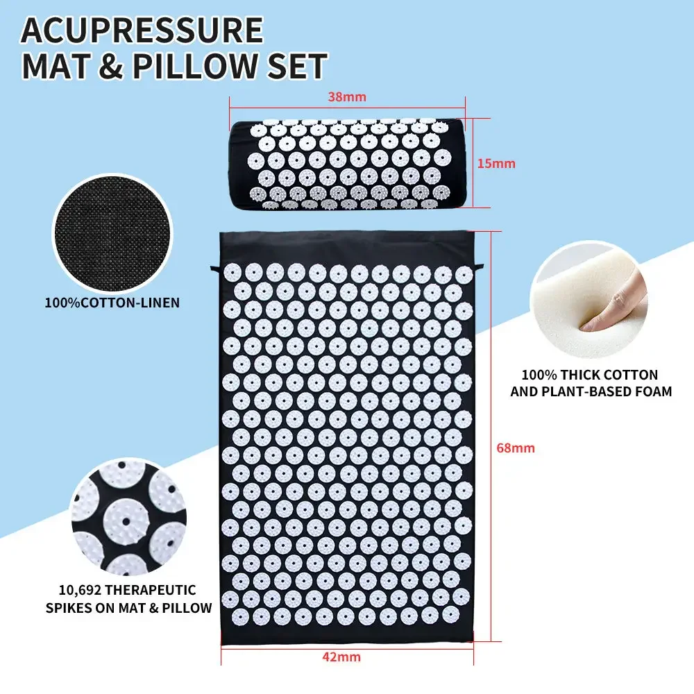 Phenitech Acupuncture Needle Shakti Mat, Accupressure Spike Mat and Pillow Set, Acupressure Health Yoga Mat