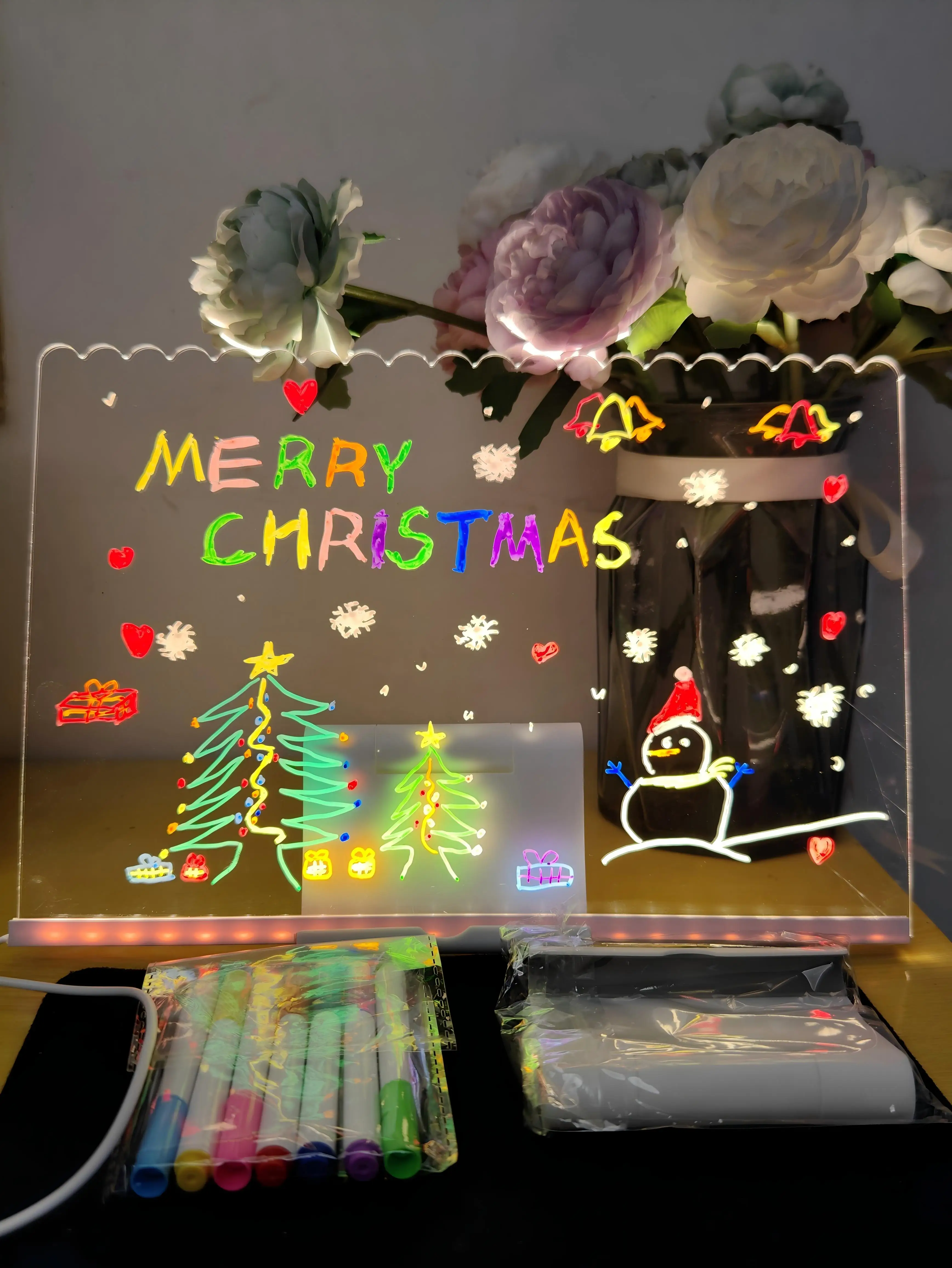 3D Custom Night Light Note Board Mini Lighted Blackboard Luminous Erasable DIY Acrylic Paint Rewritable LED Message Board