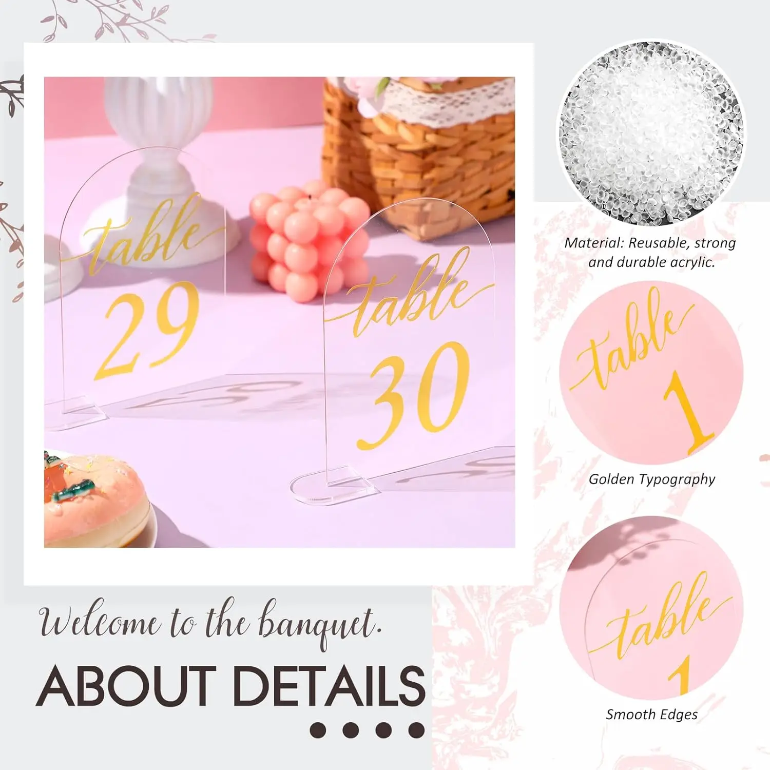 16set 1-30 6" Table Numbers Clear Acrylic Table Number Holder With Display Stand Table Number Signs for Wedding Party Reception