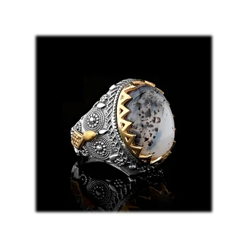 Elegant Original Silver Ring Men 925 Men Silver Ring Agate Stone Ring