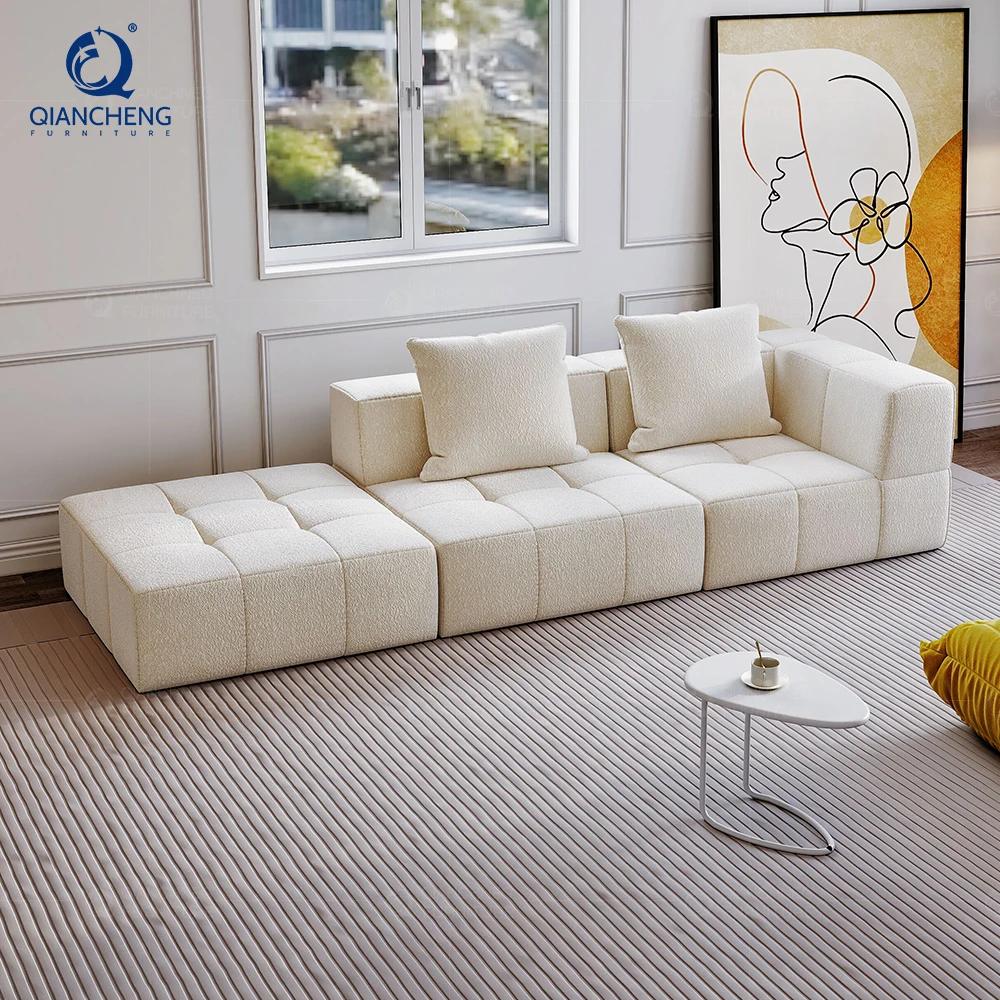 Customize Compressed-sofa Couch Set Living Room Furniture in China White Fabric Vacuum High Density Foam Compression Packed Sofa