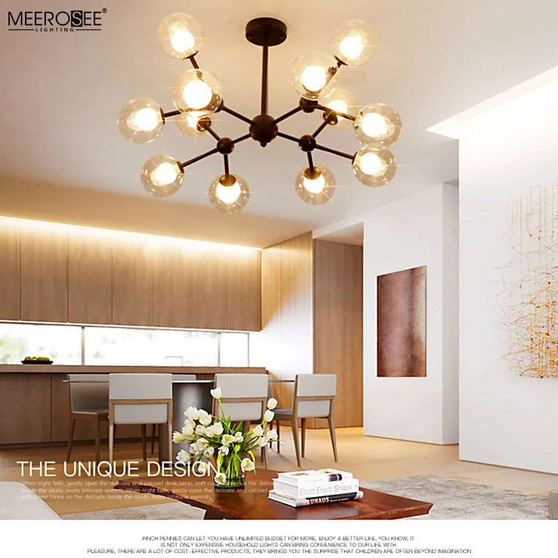 Meerosee Hot Selling Iron Glass G9 Pendant Light Indoor Living Room Restaurant Hanging Modern Chandelier MD86778