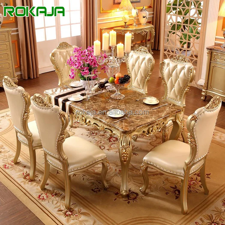 Luxury Marble Top Dining Table Set - Solid Wood & Style