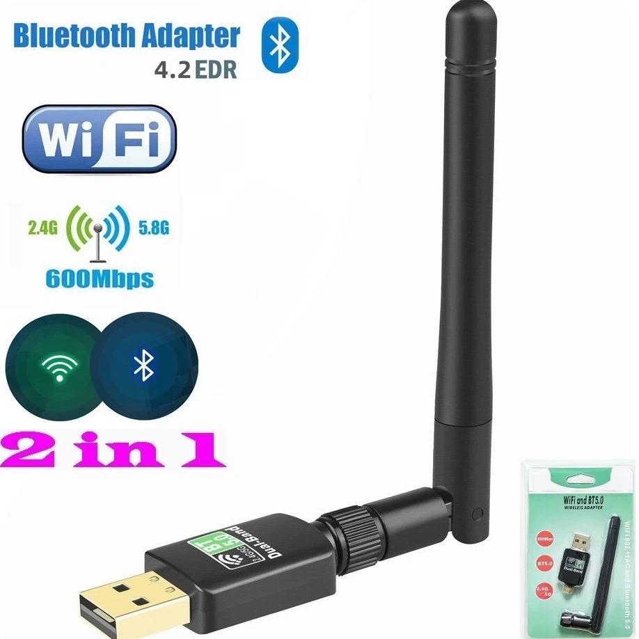 Clé Wifi Vu++ Adaptateur USB 2.0 Double Bande 600 Mbps Avec Antenne Clef Wifi
