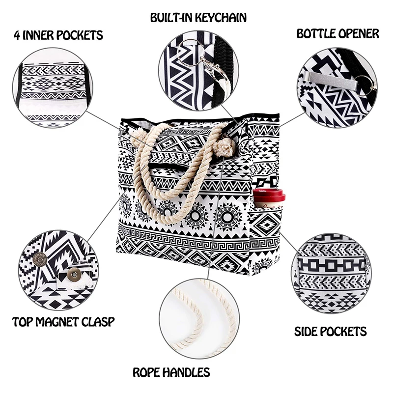 Oem Factory Extra Large Waterproof Canvas Beach Bags With 4 Inner