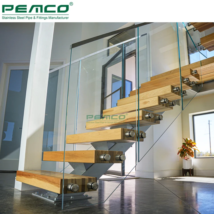 Customized Color Elegant Staircase Design Straight Stainless Steel Mono Stringer Floating Stairs Cost