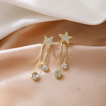 South Korea Female Alloy Earrings with Pentagram Tassel Design Versatile Drop Earrings Trendy Sense of Temperament