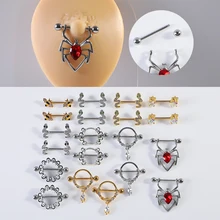 1 pair of sexy spider nipple rings for women stainless steel piercing jewelry Serpentine nipple jewelry with diamond nipple stud