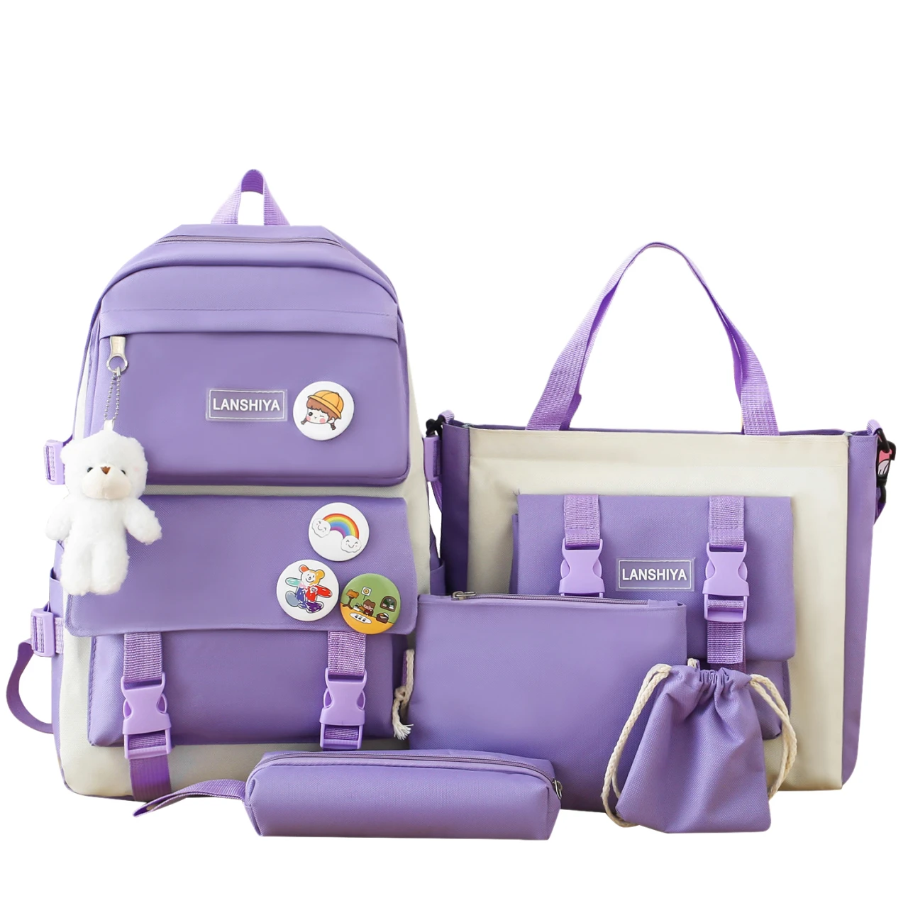 2026 New Multifunctional Schoolbag  Set Large Capacity Five-piece Printed LOGO Backpack for Students
