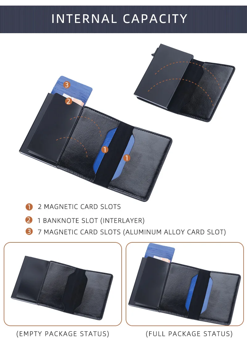 Baellerry Fashion Trend Pu Leather Cover Ultra Thin Automatic Popup RFID Card Holder
