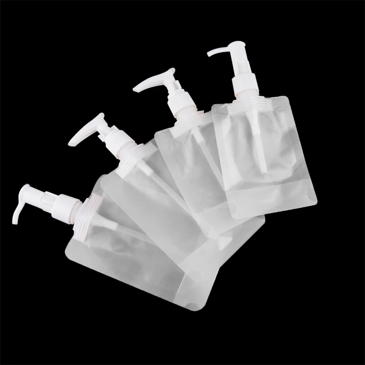 Portable Custom logo Printed 50ml 100ml 200ml Refill Body Lotion Spout Nozzle Spray Pump Pouch