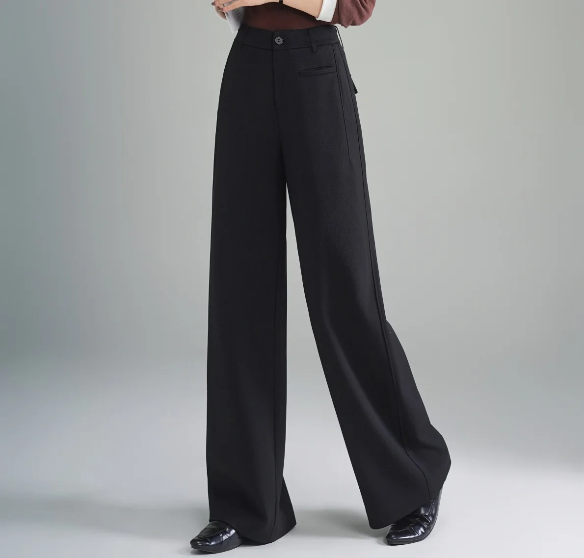 Women's Winter Casual Style Loose Straight-Cut Wide-Leg Trousers Solid Color High Waist Zipper Fly Anti-Wrinkle Long Pants