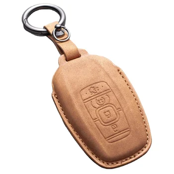 Leather Car Smart Key Case Protector Cover Shell Fob Holder For Lincoln Continental MKC MKZ Navigator 2017-2019 Key Accessories