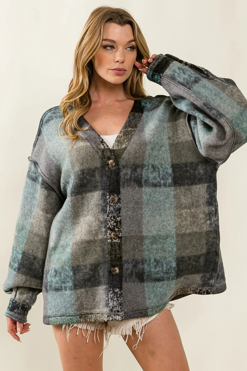Personalised Women's Shacket Long Sleeve Button Plaid Coat_voghion.com