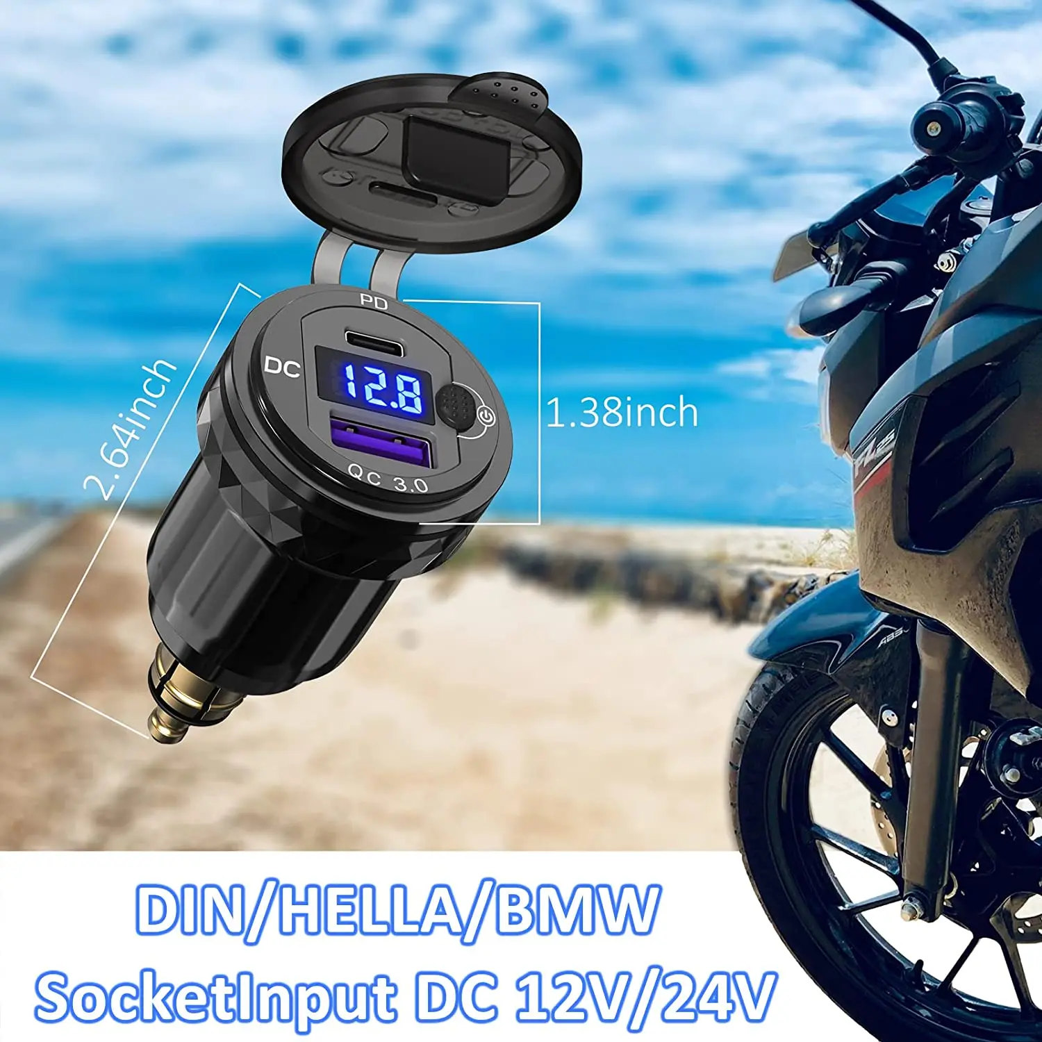  USB C 30W PD3.0 Fast Charger Din to USB, Hella Plug USB  Adapter, 18W QC3.0 Power Outlet, Aluminum Voltmeter for 12V-24V Ducati  Triumph BMW Motorcycle and More European Style Motorcycles 