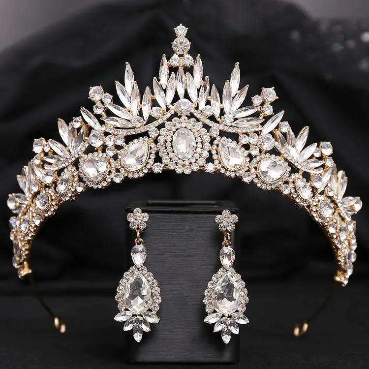 QS Wholesale Leaf Blue Rhinestone Gold Miss Universe Crown