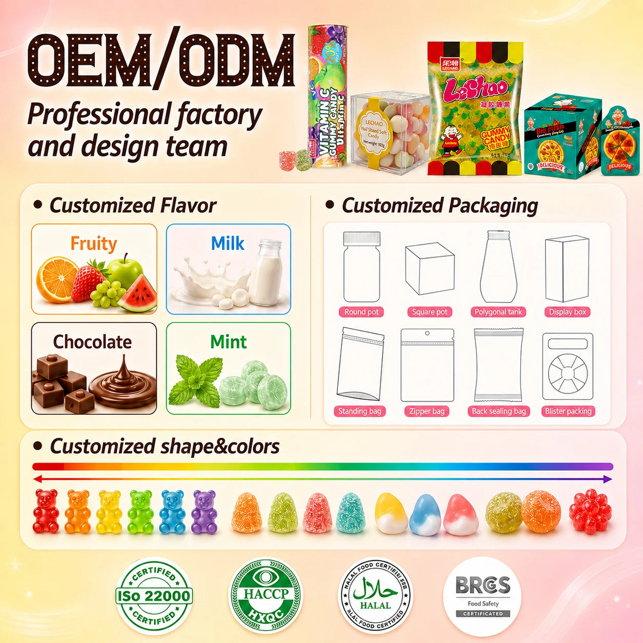 OEM/ODM Factory Assorted Candy Gummi Sour Sweet Soft Gummy Candy Halal Fruit Snacks Jelly Candy Wholesale