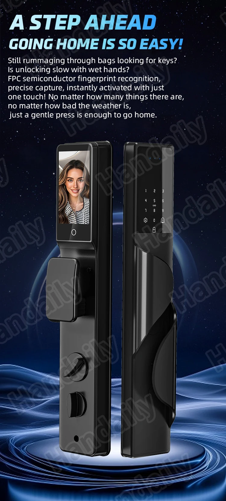 handaily palm face recognition smart lock tuya wifi video monitoring intercom smart door lock with 6590 mortise s9-5