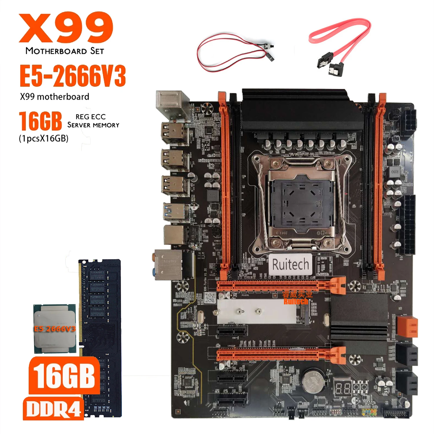 새로운 X99 터보 DDR4 D4 마더보드 세트 제온 E5 2666 V3 LGA2011-3