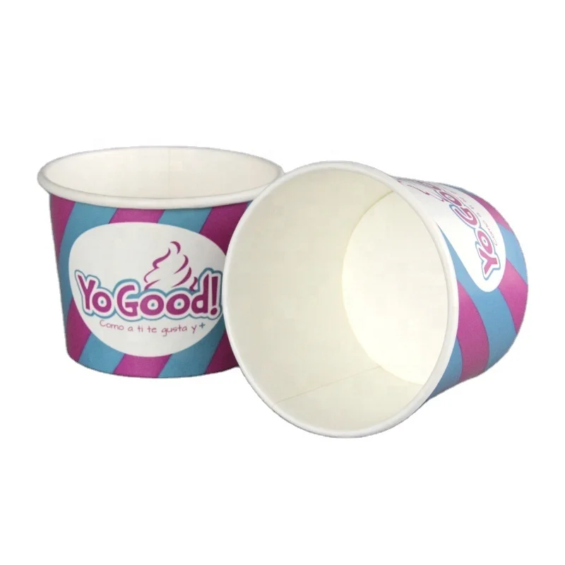 Custom Logo Coated Paper Ice Cream Cups with Dome Lid Mini Dessert Bowls