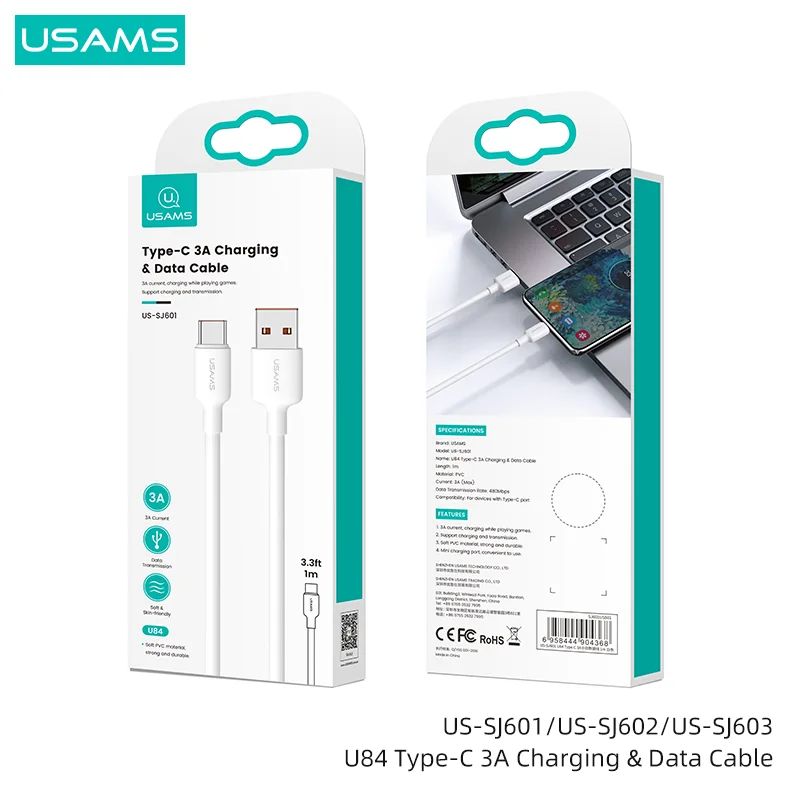 Usb Cable And Type C Fast Charger Us-sj601 Sj602 Sj603 U84 Type-c 1m/2m ...