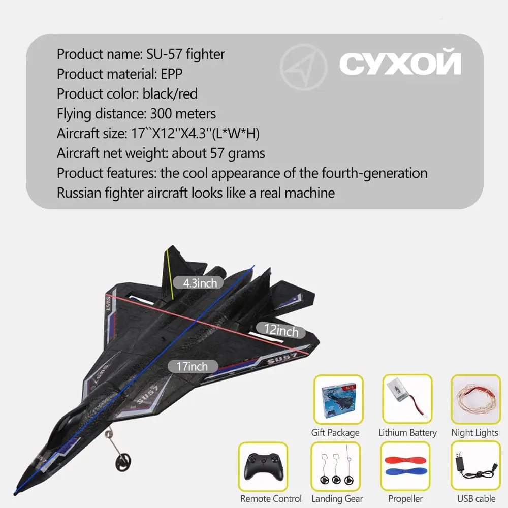 SU57 Model Unbreakable Radio Controlled Warplane Flugzeug Fixed Wing Foam Glider RC Plane Hand Throwing With Charger Included